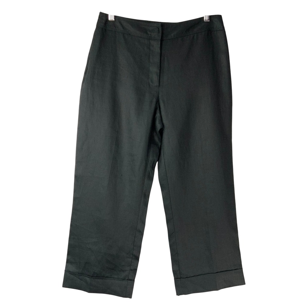Villager Liz Claiborne Black Cropped Trousers 6 Zip Fly Mid Rise Cuffed Hem